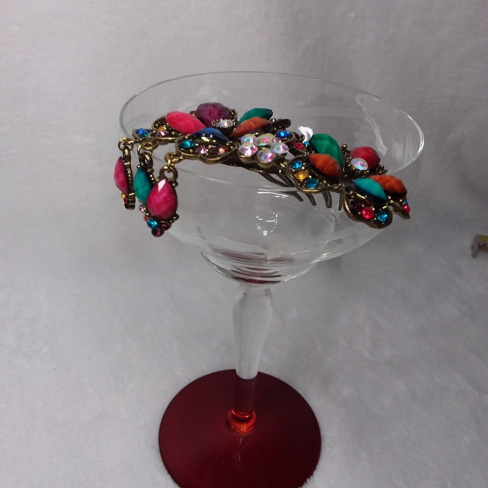 Multi Color Rhinestones Flower Hair Comb - Picture 5 of 7